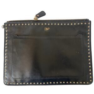 Diane von Furstenberg Black Zip and Go Studded Trim Pouch Bag